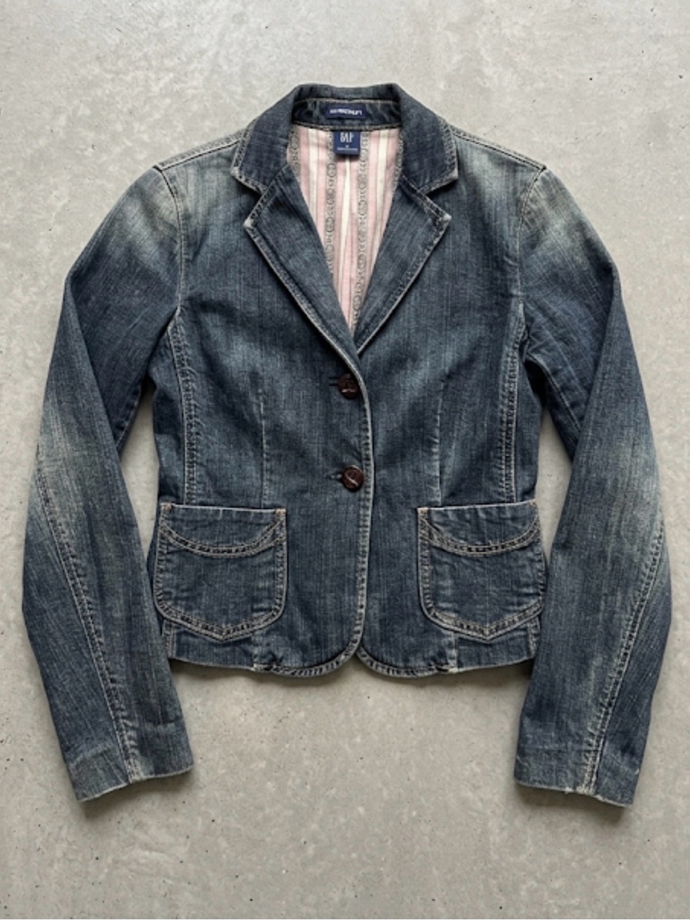 Vintage Y2K GAP Denim Blazer Jacket Medium Wash Fitted Stretch / Size 0